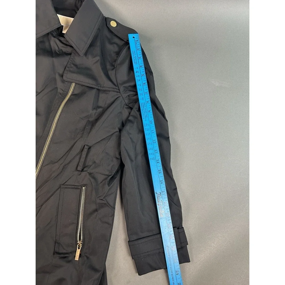 Michael Kors Black Asymmetrical Zip Trench Rain Jacket Women's L Missing Belt